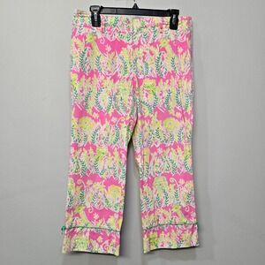 Vintage Y2K Lilly Pulitzer Capri Pants Size 8 Pink Jungle Bright Tropical Summer